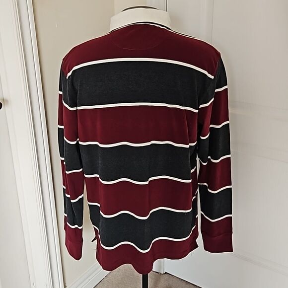 Denver Hayes Men's Polo Long Sleeves Cotton Shirt Large Burgundy/White LG - Picture 4 of 16